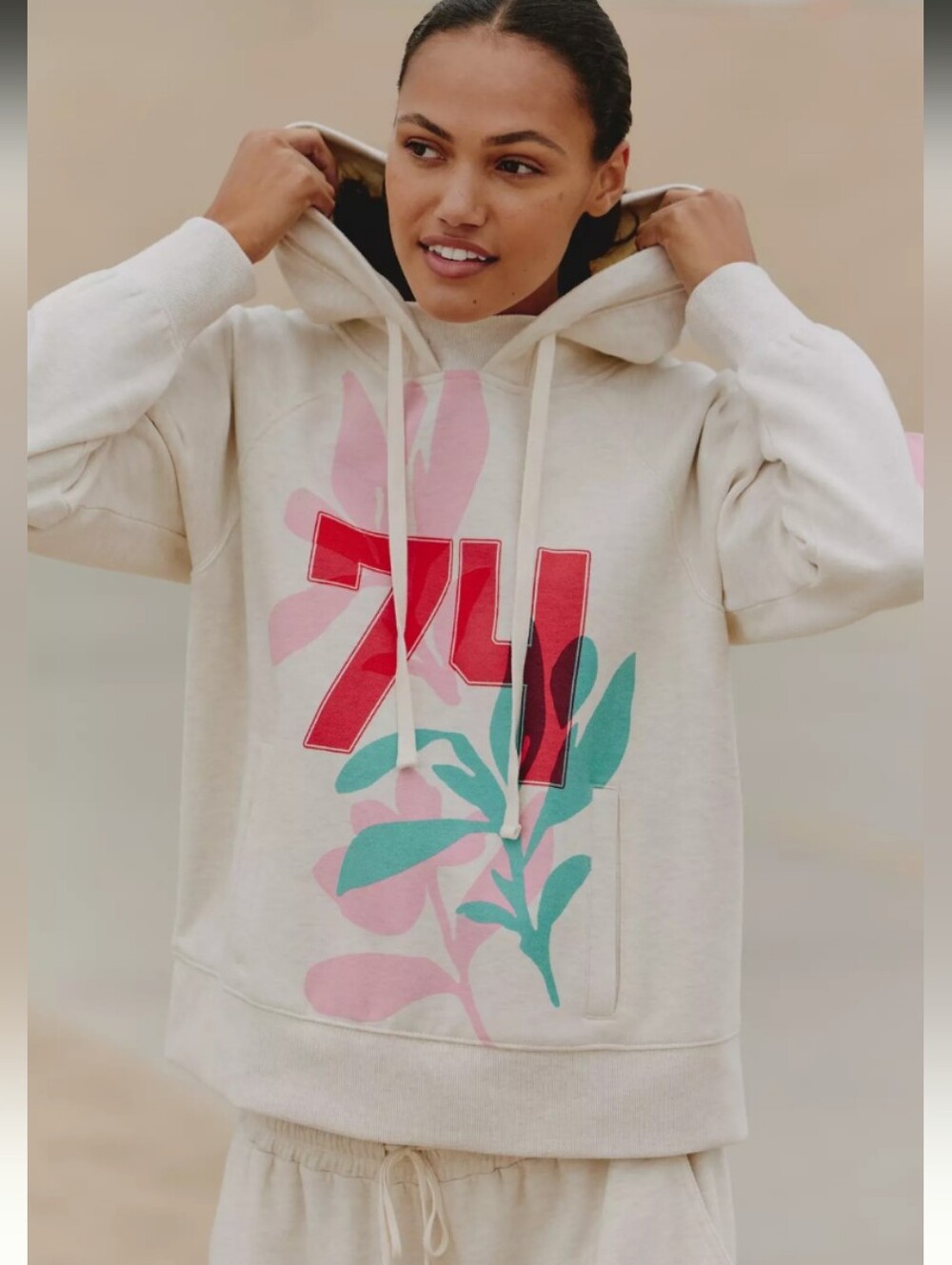 Anthropologie Daily Practice 74 Graphic Floral Slim Fit Hoodie Pullover Medium